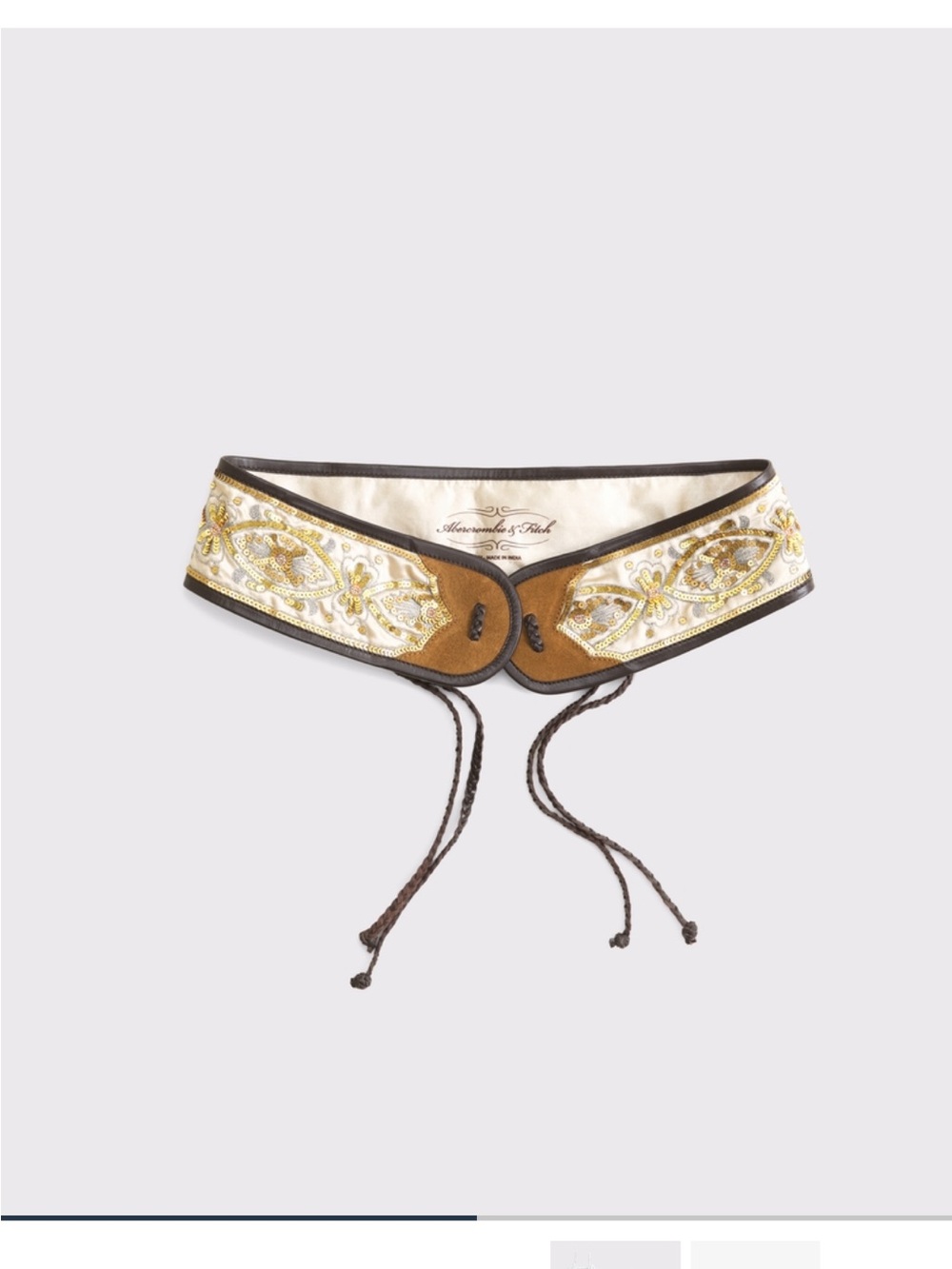 Abercrombie & Fitch Brown, Gold & Cream Embroidered Tie Waist Belt